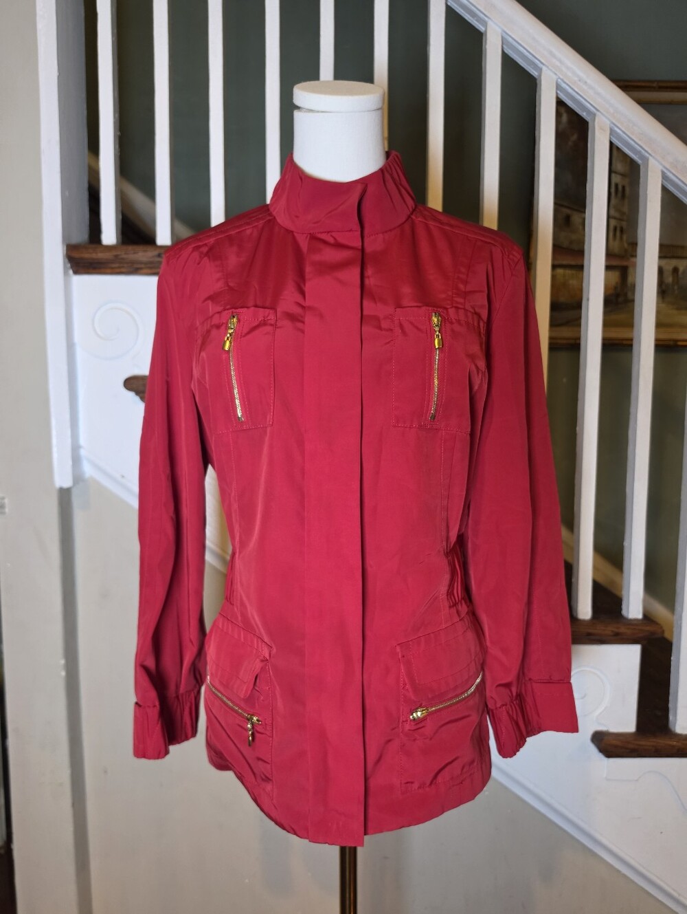 St. John's Women's Red Utility Quiet Luxury Jacket - Lightweight Zip Pockets